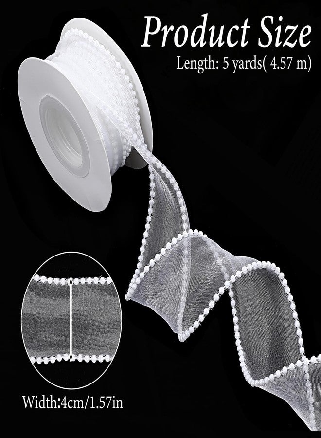 Nogeqi 1.5 Inch Faux Pearl Ribbon, Smooth White Ribbon with Pearl Edges Wire, 4.5m Sheer Mesh Ribbons for Gift Wrapping Christmas, Bows Bouquet Decor Crafts, Wedding Bridal Decorations - Image 4